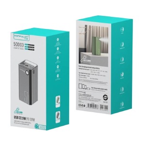 Power bank/Павербанк 50000mA Konfulon A22Q 3USB/22.5W/PD20W/фонарик (input micro/Type-C) зеленый - фото