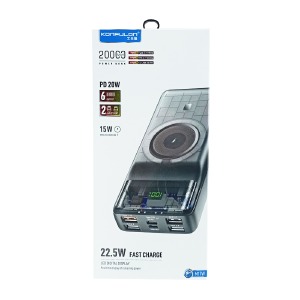 Power bank/Павербанк 20000mA Konfulon M17W 4USB-5A-22.5W/PD20W/беспроводная зарядка 15W (magsafe) (input micro/Type-C) черный - фото