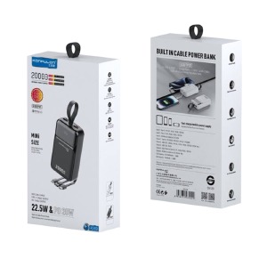 Power bank/Павербанк 20000mA Konfulon A54Q 2USB-22.5W+PD20W черный + шнуры 3в1 - фото