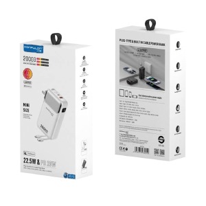 Power bank/Павербанк 20000mA Konfulon A57Q USB22.5W/PD20W/cable Type-C to Type-C 22.5W and Lightning + EU AC Charger (штекер в резетку) черный - фото