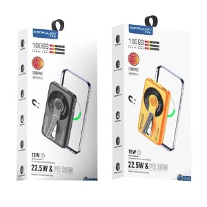 Power bank/Павербанк 10000mA Konfulon M22W USB out 22.5W/Type-C PD out 20W/беспров. зарядка 15W/LED диспл./Защита КЗ и разряд (input Type-C) оранжевый - фото