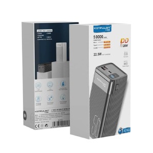 Power bank/Павербанк 50000mA Konfulon A24Q 2USB/22.5W/PD20W (підтримує зарядку навушників/годин-мікрострумів) (input micro18W/Type-C20W) чорний - фото