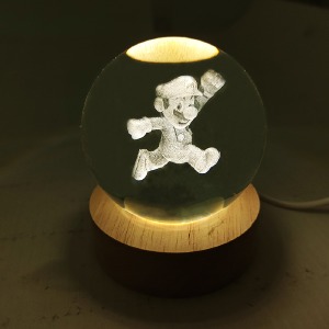 Ночник хрустальный шар 6см Super Mario на деревянной подставке LED подсветка/от USB - фото