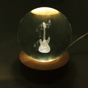 Ночник хрустальный шар 8см гитара на деревянной подставке LED подсветка/от USB - фото