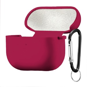Чехол силикон для AirPods Pro/Pro2 microfiber (21) гранатовый с карабином  - фото
