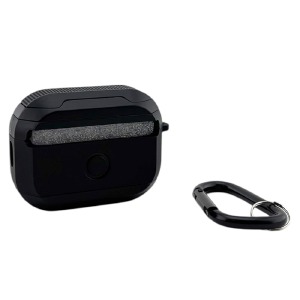Чехол силикон для AirPods Pro/Pro2 Armor черный с карабином - фото