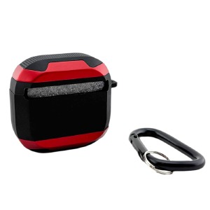 Чехол силикон для AirPods 4 Armor черно-красный с карабином - фото