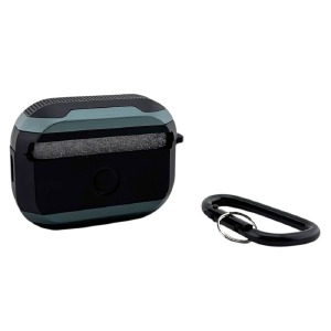 Чехол силикон для AirPods Pro/Pro2 Armor черно-серый с карабином - фото