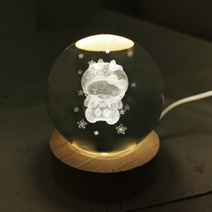 Ночник хрустальный шар 8см Hello Kitty мини на деревянной подставке LED подсветка/от USB - фото