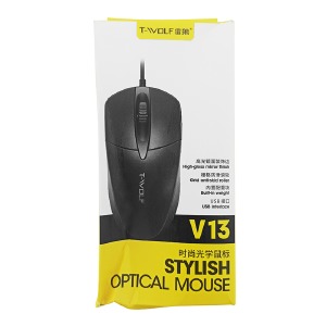Уценка Компьютерная мышка проводная USB T-Wolf V13 3 кнопки/1000DPI черная 1,3м (поврежденная коробка) - фото