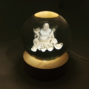 Ночник хрустальный шар 6см Будда 2 на деревянной подставке LED подсветка/от USB - фото