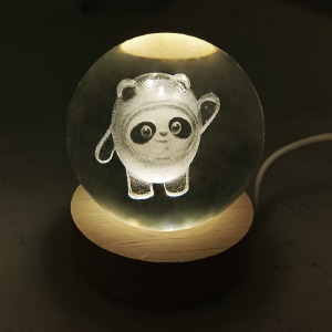 Ночник хрустальный шар 6см панда мини на деревянной подставке LED подсветка/от USB - фото