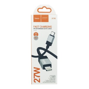 Кабель iPhone PD Type-C to Lightning Hoco X110 27W нейлоновий чорний 1м - фото