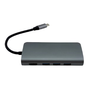 Type-C - RJ45+2хPD+USB3.0х3+SD+TF конвертер 8в1 сталевий - фото