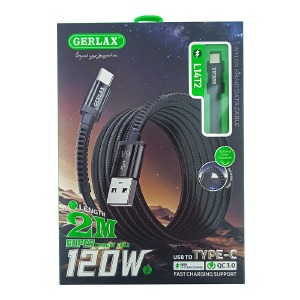 Кабель Type-C Gerlax L14T2 3А/120W/QC3.0 нейлоновий чорний 2м - фото