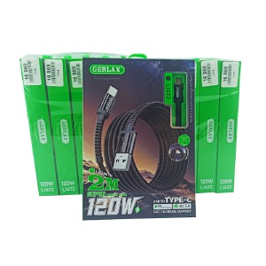 `SET кабелів Type-C Gerlax L14T2 3А/120W/QC3.0 нейлоновий чорний 2м (10ШТ!!!+1ШТ ПОДАРУНОК) - фото
