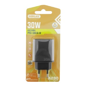 Блочок USB Gerlax A290 3A/1USB/PD30W/QC3.0 чорний - фото