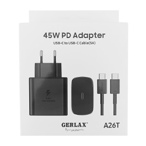 МЗП Type-C to Type-C Gerlax A26T 3A/QC3.0/45W чорний - фото