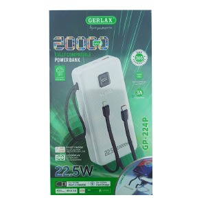 Power bank/Павербанк 20000mA Gerlax GP-224P 1USB/3A/PD/22.5W/LED дисплей/кабель 2в1(Type-C/Lightning) білий - фото