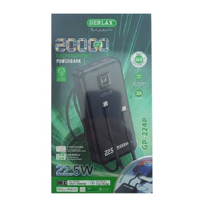 Power bank/Павербанк 20000mA Gerlax GP-224P 1USB/3A/PD/22.5W/LED дисплей/кабель 2в1(Type-C/Lightning) чорний - фото