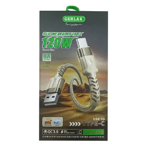 Кабель Type-C Gerlax GD-66TG 6A/120W/QC3.0 тканинний  молочний 1м - фото