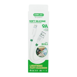 Кабель iPhone Lightning Gerlax D-25L1 9А/QC3.0/OD4.0 силіконовий білий 1м - фото