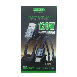 Кабель Type-C Gerlax GD-70T 6A/120W/QC3.0 нейлоновий чорний 1м - фото