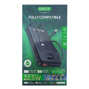 Power bank/Павербанк 10000mA Gerlax GP-124P 1USB/3A/22.5W/QC3.0/LED дисплей/кабель 2в1(Type-C/Lightning) чорний - фото
