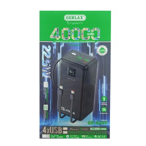 Power bank/Павербанк 40000mA Gerlax GP-424P 4USB/3A/PD20W/22.5W/QC3.0/фонарик/LED дисплей/кабель 2в1 (Type-C/Lightning) білий - фото