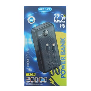 Power bank/Павербанк 20000mA Gerlax P218 3A/1USB/QC3.0/PD22.5W/LED дисплей/кабель (Type-C/Lightning) чорний - фото