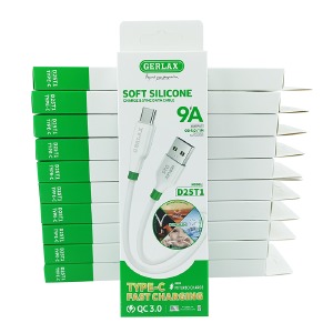 `SET кабелів Type-C Gerlax D-25T1 9А/QC3.0 білий силіконовий 1м (10ШТ!!!+1ШТ ПОДАРУНОК) - фото