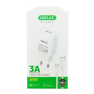 МЗП Type-C Gerlax A13T 3A/1USB/15W/QC3.0 білий 1м - фото
