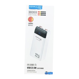 Power bank/Павербанк 30000mA Konfulon P30Q 2USB/22.5W/PD20W/QC3.0/LED дисплей чорний - фото