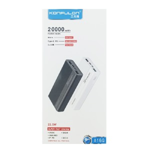 Power bank/Павербанк 20000mA Konfulon A16Q 2USB/22.5W/PD18W/QC3.0 чорний - фото