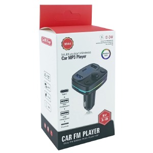 FM модулятор M44 12-24V/3.1A/2USB/PD/MicroSD/BT5.3/RGB/LCD дисплей чорний - фото