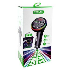 FM модулятор Gerlax C-M16 12-24V/3.1A/2USB/QC3.0/BT5.3/RGB/LED дисплей чорний - фото