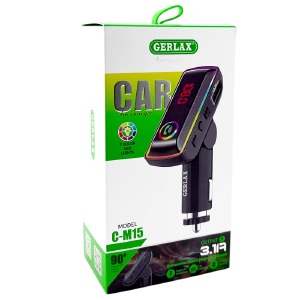FM модулятор Gerlax C-M15 12-24V/3.1A/USB/QC3.0/BT5.3/RGB/LED дисплей чорний - фото