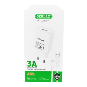 МЗП iPhone Lightning Gerlax A13L 3A/1USB/15W/QC3.0 білий 1м - фото