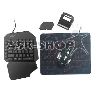 Уцінка Ігровий набір USB (клавіатура для однієї руки+миша+підставка+килимок для мишки 3000x250мм) T-Wolf TF950 4in1 RGB/40кл/4 кн/1200-3600DPI чорний - фото