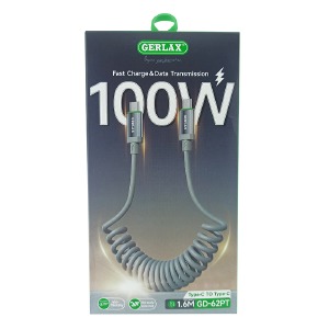 Кабель Type-C to Type-C Gerlax GD-62PT 9А/100W/QC3.0 сірий 1.6м - фото