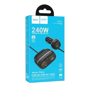 АЗУ USB блочок Hoco Z59A 3A/2USB/96W/2PD30W/QC3.0/прикурювач чорний (11) - фото