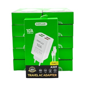 'SET МЗП Type-C Gerlax A30T 10A/4USB/QC3.0 білий 1м (10ШТ!!!+1ШТ ПОДАРУНОК) - фото