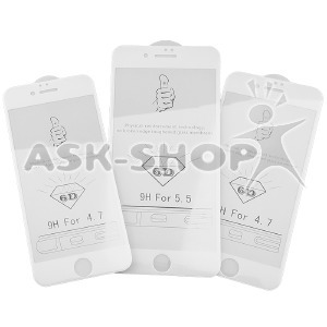 Стекло защитное iPhone 7+/8+ 5DH белое High Tempered в т.у. - фото