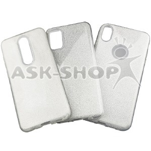 Силикон Xiaomi Mi A3/CC9e блестки серебряные - фото