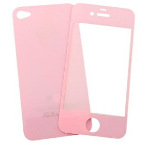 Стекло защитное iPhone 4/4S + заднее глянец розовое - фото