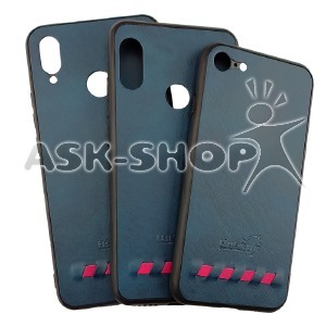 Силикон мужской iPhone X/XS 5.8'' Husky кожа синяя - фото