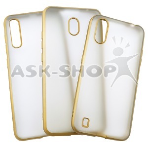 Силикон Samsung A01/A015 матовый с золотой окантовкой# - фото