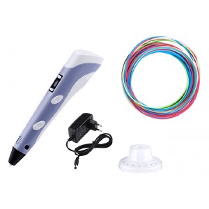 Ручка 3D Pen-2 mix colour регулировка температуры и скорости/дисплей/адаптер/подставка/пластик PLA 9м - фото
