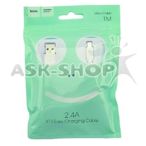 Кабель microUSB Hoco X13 2.4A белый 1м (36) - фото