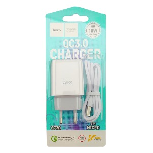 СЗУ microUSB Hoco C72Q 3A/1USB/18W/QC3.0/блистер белый 1м (30) - фото